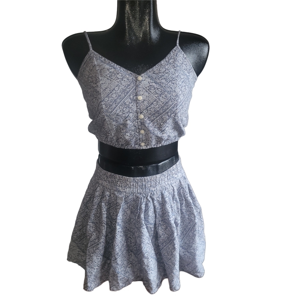 American Eagle Blue and White  Patterned Skirt and Tank Top Set Size XS